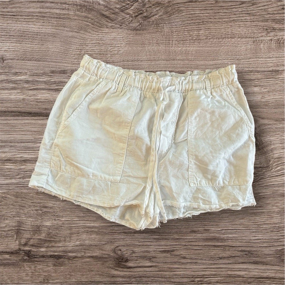 Cloth &‎ Stone Linen Blend Drawstring Shorts Resort Size M White Frayed Hem
